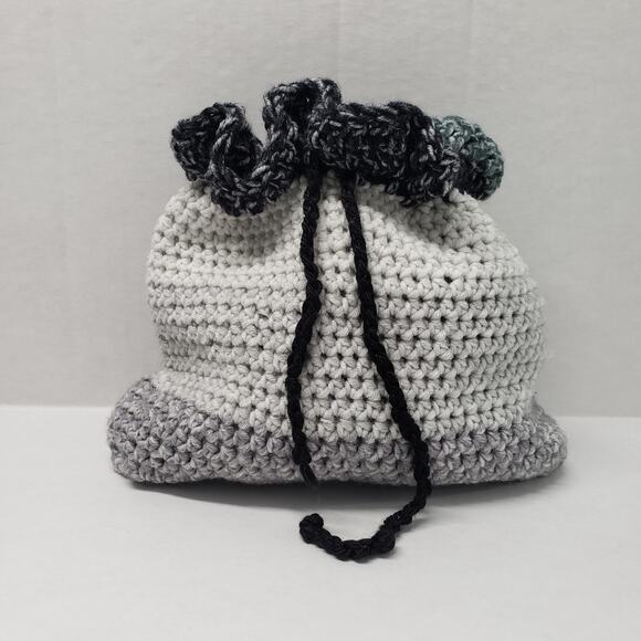 Handmade Crochet Drawstring Pouch Gray Small Purse Makeup Bag Renaissance Witchy - Picture 1 of 11